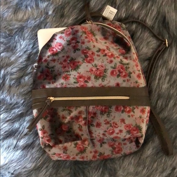 Super cute Grey Velvet Floral Backpack